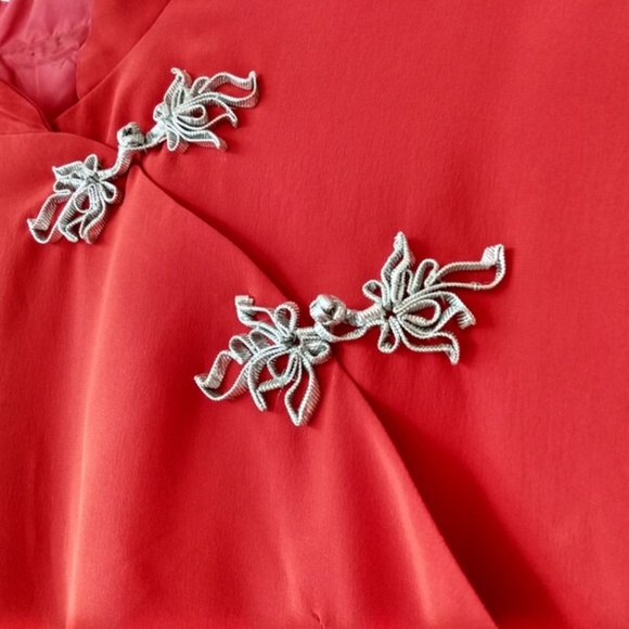 Vintage Red Cheongsam Dress Qipao 39"B 40"W Handmade Lined - Picture 4 of 15